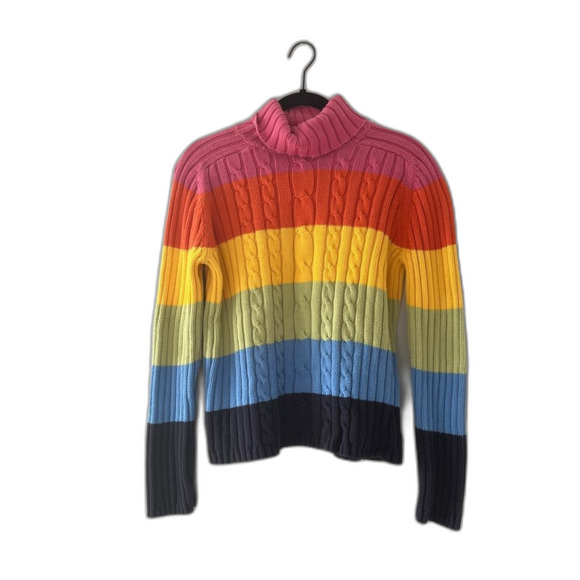 Marsh Landing rainbow stripe cable knit sweater turtleneck cotton size small - Picture 1 of 6
